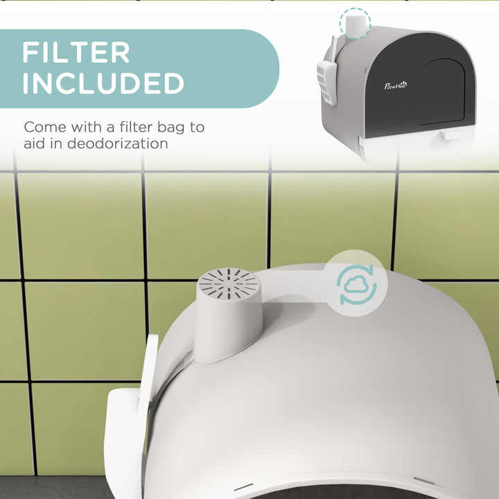Hooded Cat Litter Box, Kitten Litter Tray, with Lid, Scoop, Filter, Flap Door, Light Grey