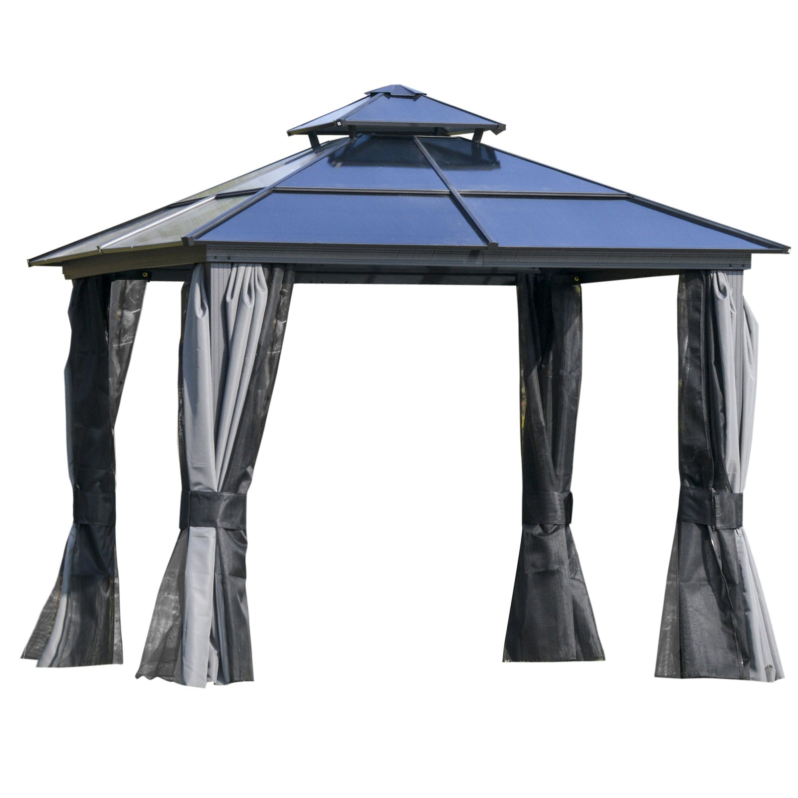 Outdoor 3 x 3(m) Gazebo Cabana w/ Steel Frame & Net Sidewalls for Privacy