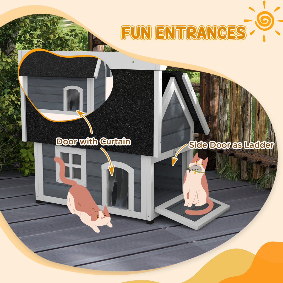 Outdoor Cat House, Wooden Feral Cat Shelter, with Openable Asphalt Roo