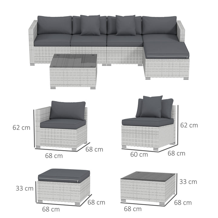 6 Pieces Rattan Corner Sofa Set - Mixed Grey