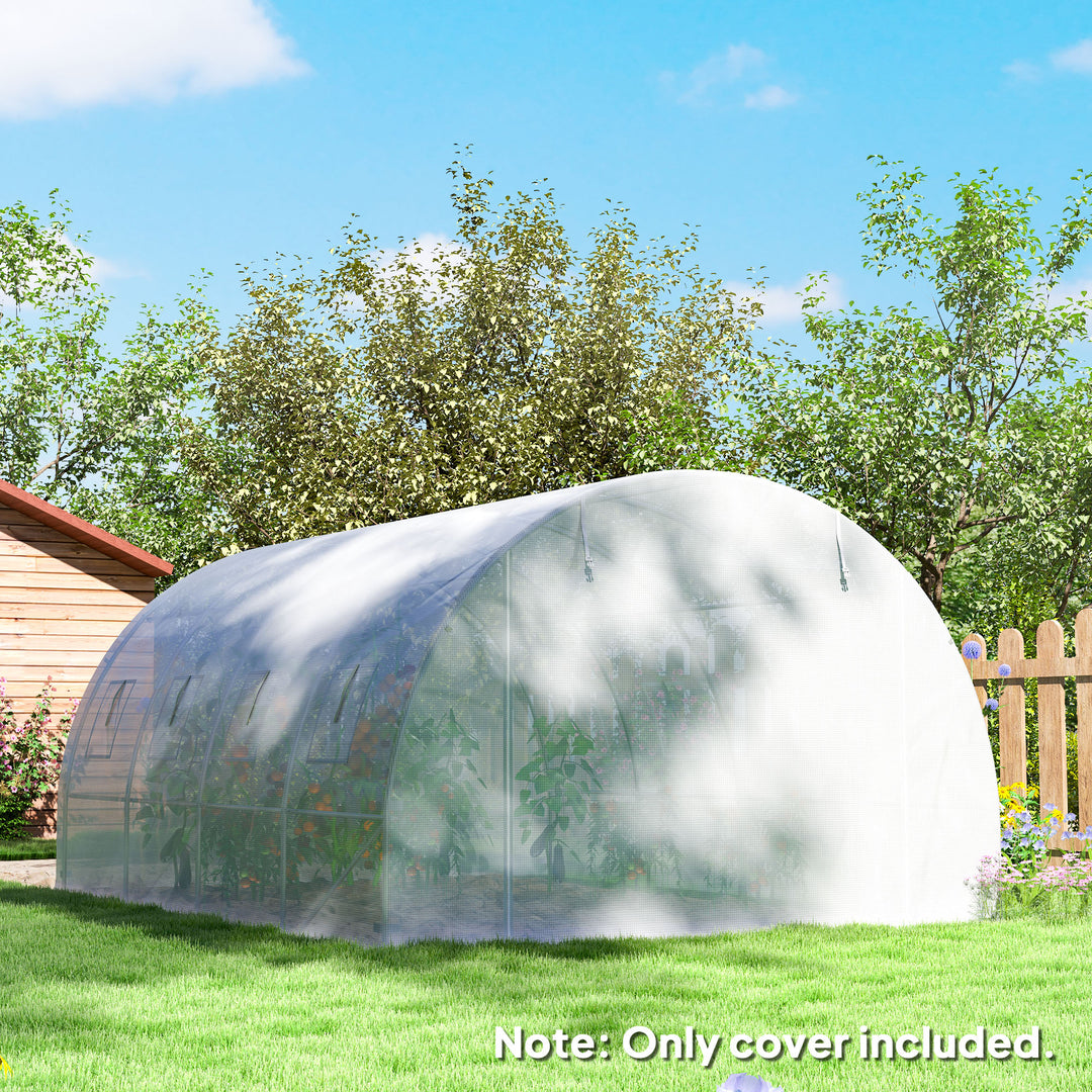 4 x 3 x 2m Greenhouse Replacement Cover ONLY Winter Garden Plant PE Cover for Tunnel Walk-in Greenhouse with Roll-up Windows Door Outdoor, White