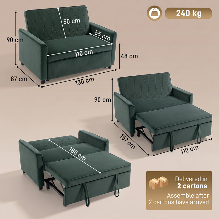 2 Seater Sofa Bed, 3-in-1 Convertible Pull Out Sleeper Sofa with Click