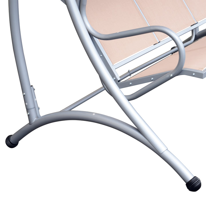 3 Seater Garden Swing Seat Bench Steel Swing Chair with Adjustable Canopy for Outdoor Patio Porch - Beige