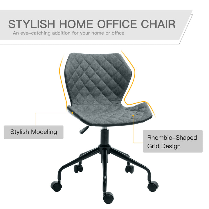HOMCOM Swivel Chair, Home Office Computer Desk Chair With Nylon Wheels Adjustable Height Linen Grey