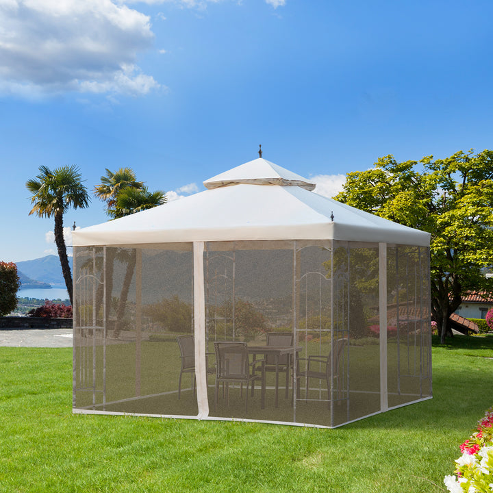 MCL 3(M)x3(M) Garden Gazebo Double Top Outdoor Canopy Patio Event Party Wedding Tent Backyard Sun Shade with Netting - Cream White