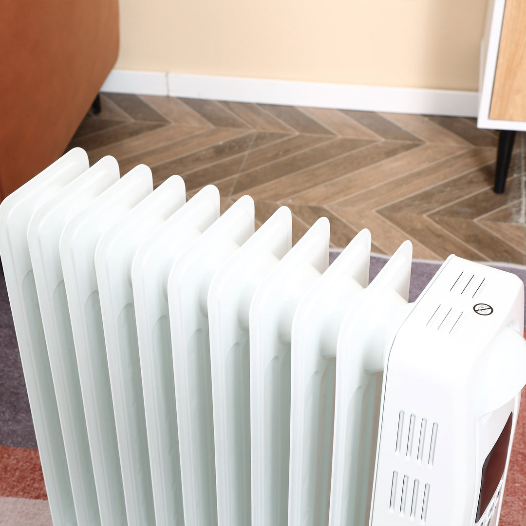 2500W Digital Display Oil Filled Radiator, 11 Fin Portable Electric Heater with Timer, Adjustable Thermostat, Three Heat Settings, Safety Cut Off, Remote, White