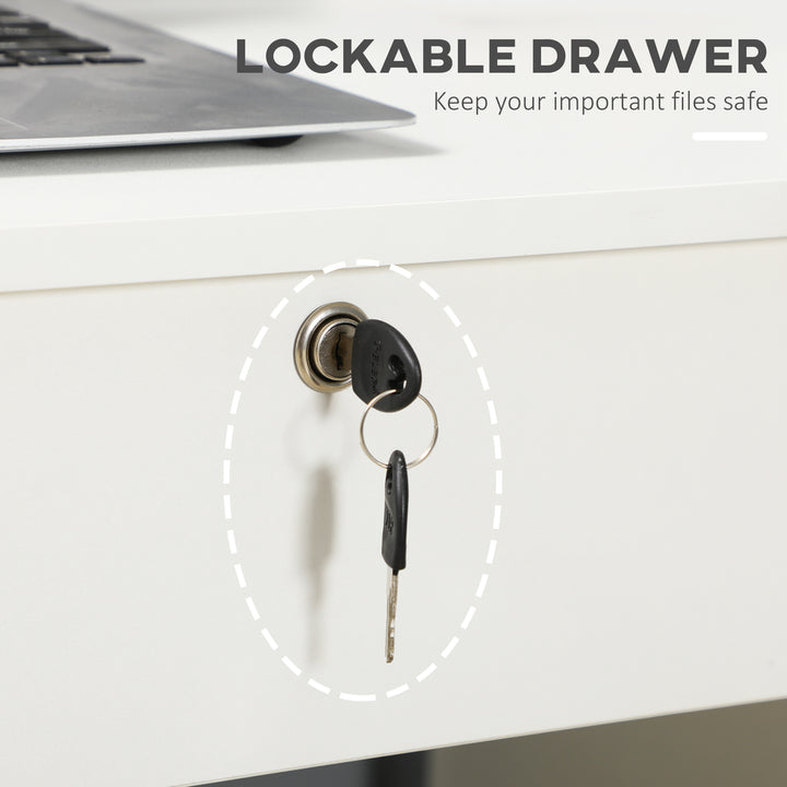 Computer Desk, Home Office Desk with Lockable Drawer, Storage Shelf for Study Bedroom, 110 x 50 x 76 cm, White