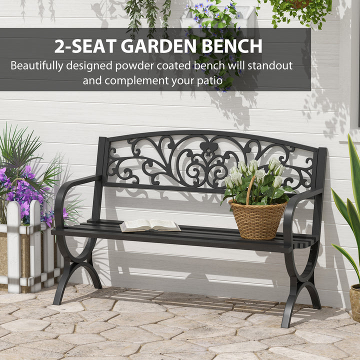 127L x 60W x 85H cm Powder Coated Garden Bench for Patio Backyard, Steel-Black