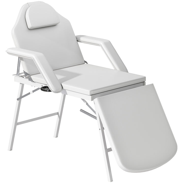 Portable Massage Table, 3 Section Adjustable Beauty Bed, Foldable Massage Bed with Face Hole, Recliner Chair with Removable Headrest and Armrests for Spa, Lash, Tattoo, White