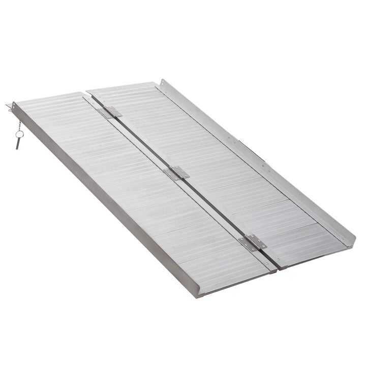 HOMCOM Portable Folding Wheelchair Ramp, Aluminium Mobility Scooter Access Aid, 4ft, 270kg Capacity, Silver | Aosom UK