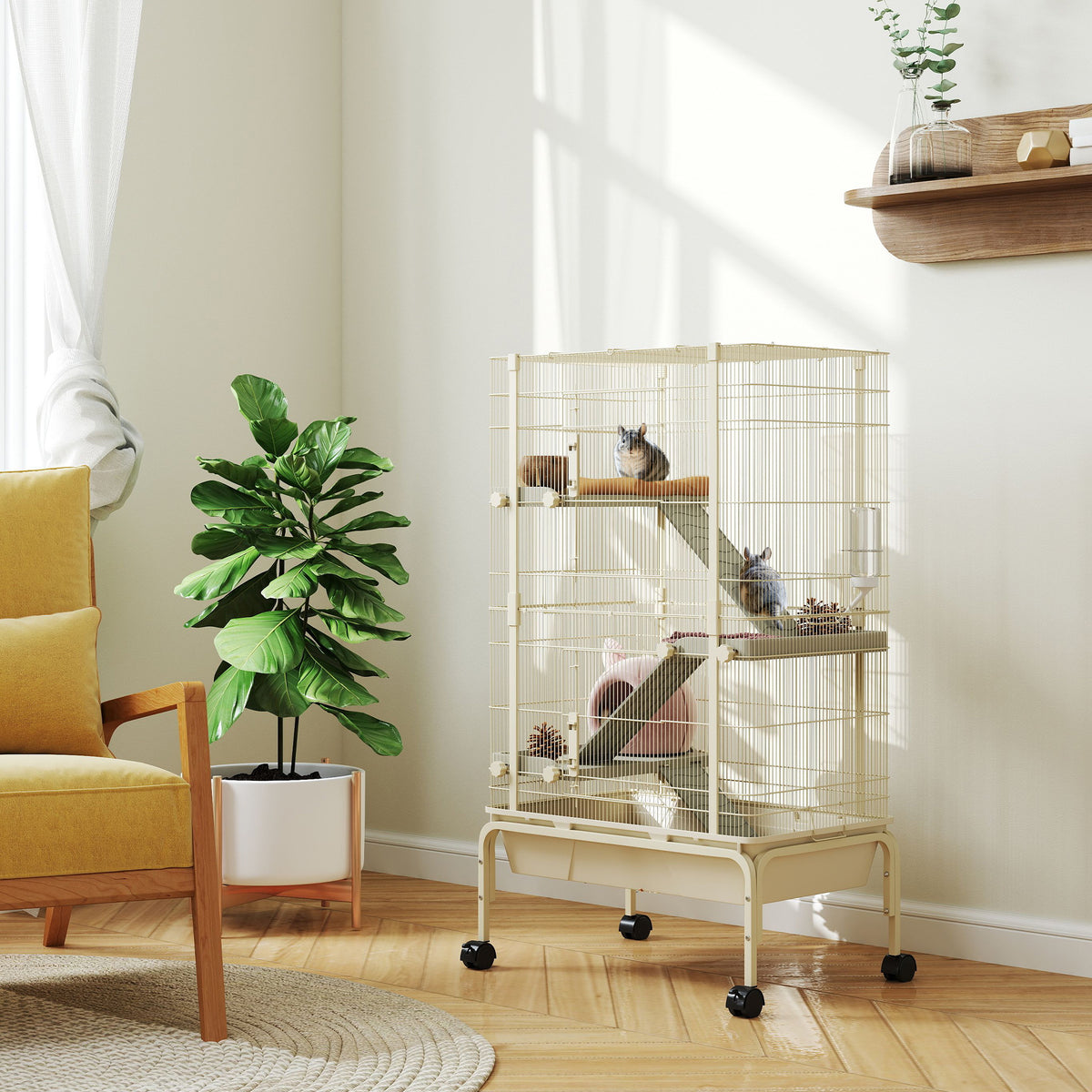 4-Level Rolling Small Animal Cage, Rabbit Cage with 3 Ramps, Water Bot