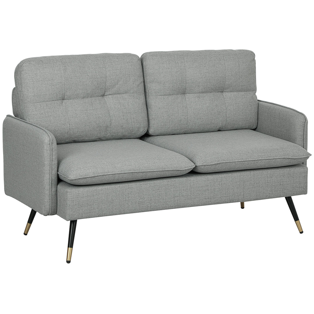 Modern Two Seater Sofa, Button Tufted Loveseat with Cushions and Steel Legs for Living Room, Guest Room, Grey