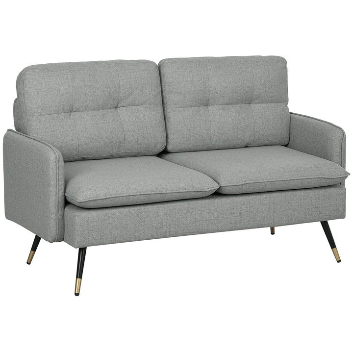 Modern Two Seater Sofa, Button Tufted Loveseat with Cushions and Steel Legs for Living Room, Guest Room, Grey