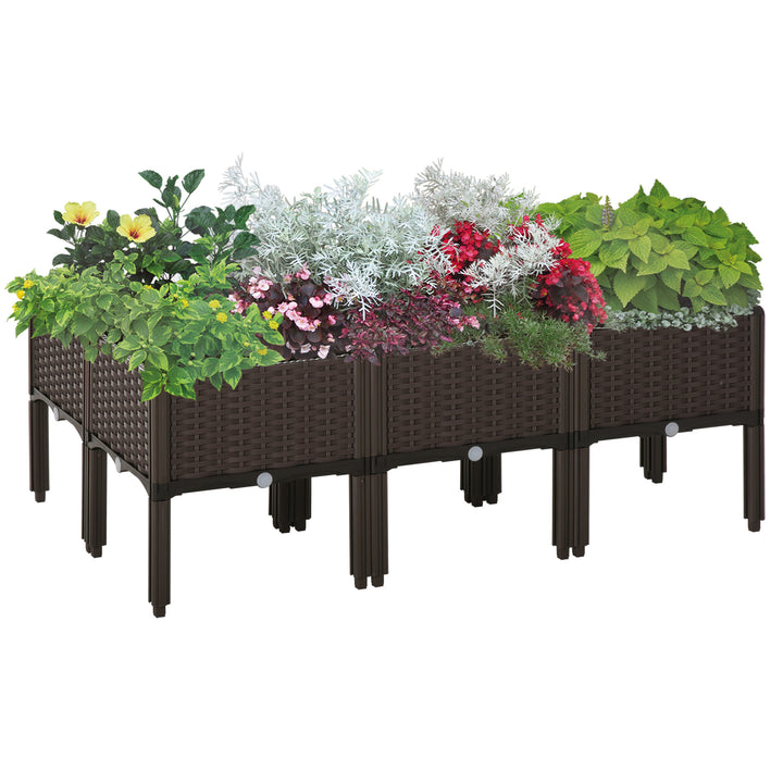 Outsunny Set of 6 Raised Planter Box for Patios, Decks & Condos, Thick Plastic, 40L x 40W x 44H cm, Brown | Aosom UK