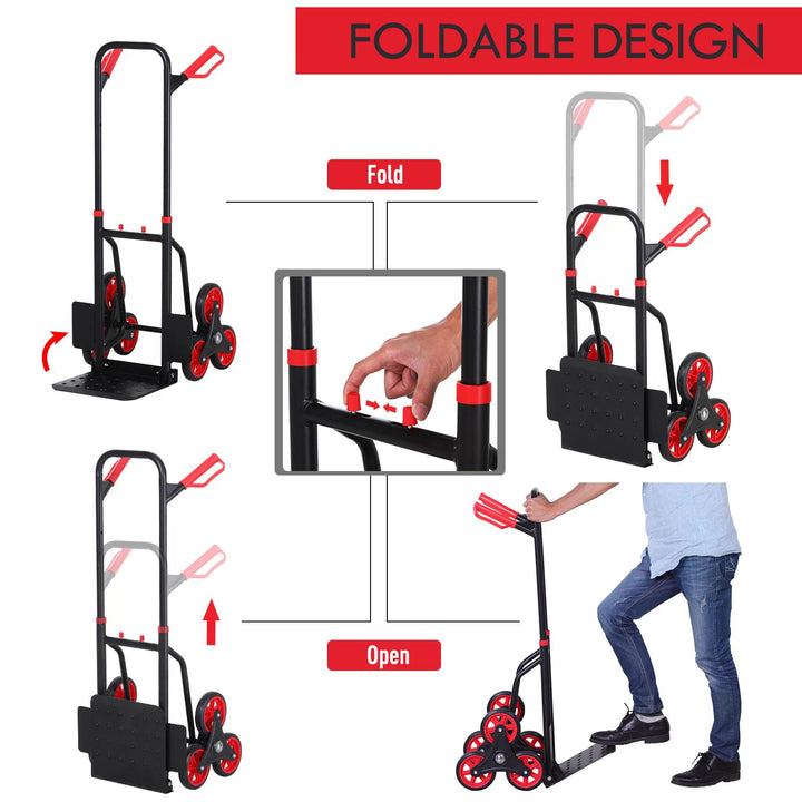 DURHAND Steel Climbing Handling Trolley w/Hand Trucks 6-Wheels Load Cart 150kg | Aosom UK