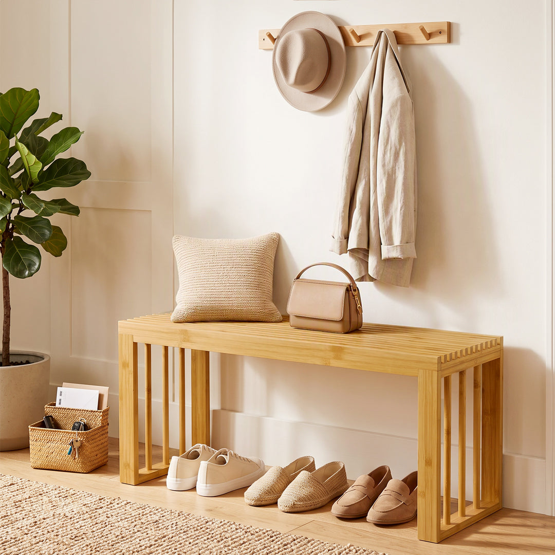 90 cm Bamboo Shoe Bench Backless Hallway Bench Seat, Wood Indoor - view 2