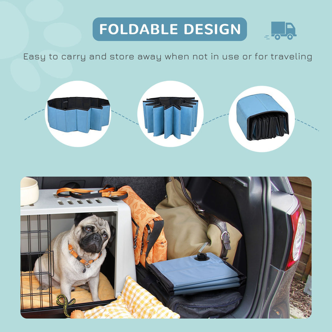 Dog Paddling Pool, Foldable Dog Pool, Leakproof & Hard Plastic, Portable Pet Bathtub with Non-Slip Base & Drainage Hole, for Indoors, Outdoors, Garden, Patio, 100 x 30 cm, Blue