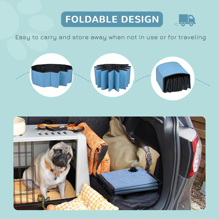 Dog Paddling Pool, Foldable Dog Pool, Leakproof & Hard Plastic, Portable Pet Bathtub with Non-Slip Base & Drainage Hole, for Indoors, Outdoors, Garden, Patio, 100 x 30 cm, Blue