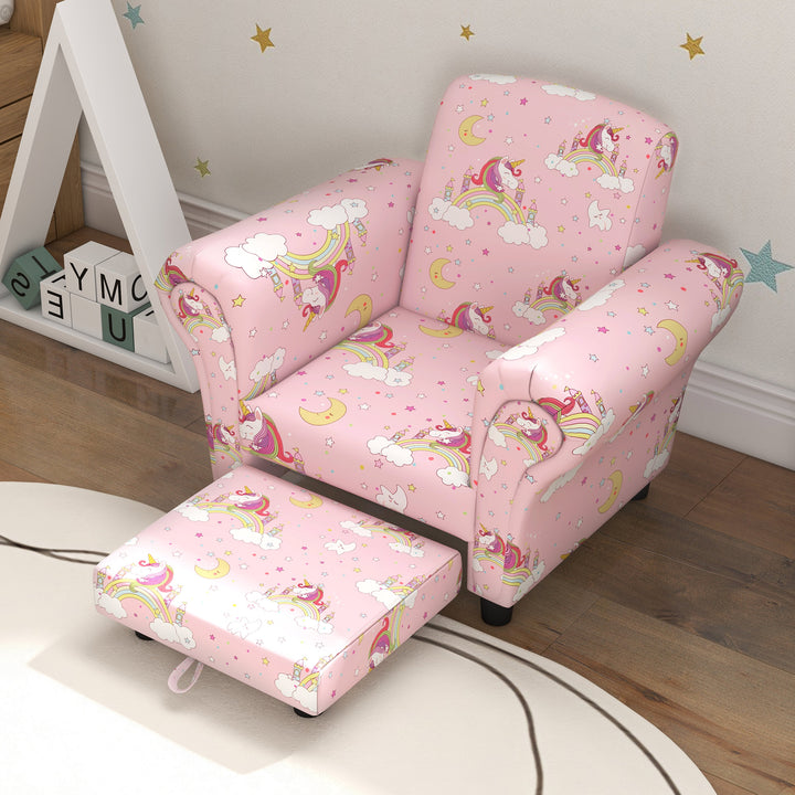 AIYAPLAY 2 Piece Kids Sofa Set with Unicorn Design, Wooden Frame, for 1.5-3 Years Old, Pink