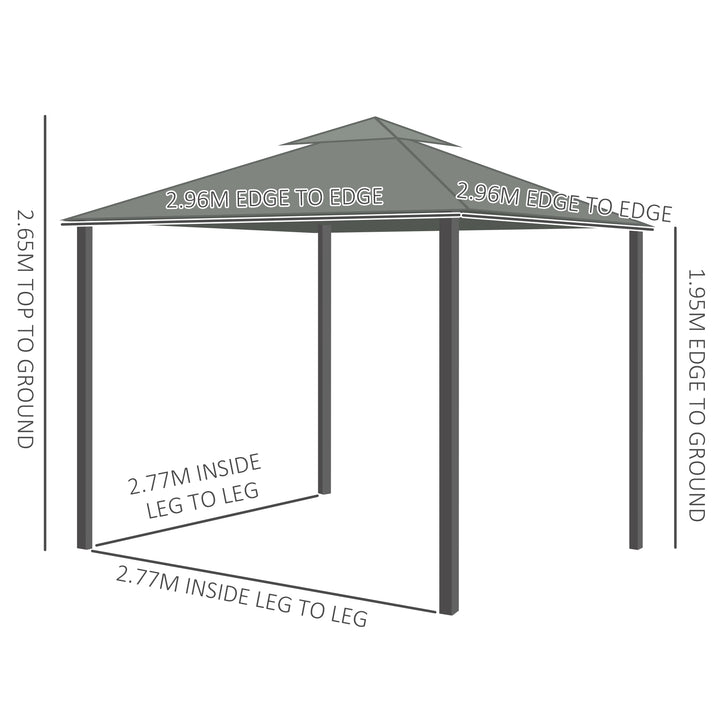 3 x 3(m) Patio Gazebo Canopy Garden Pavilion Tent Shelter Marquee with 2 Tier Water Repellent Roof, Mosquito Netting and Curtains, Aluminium Frame, Dark Grey