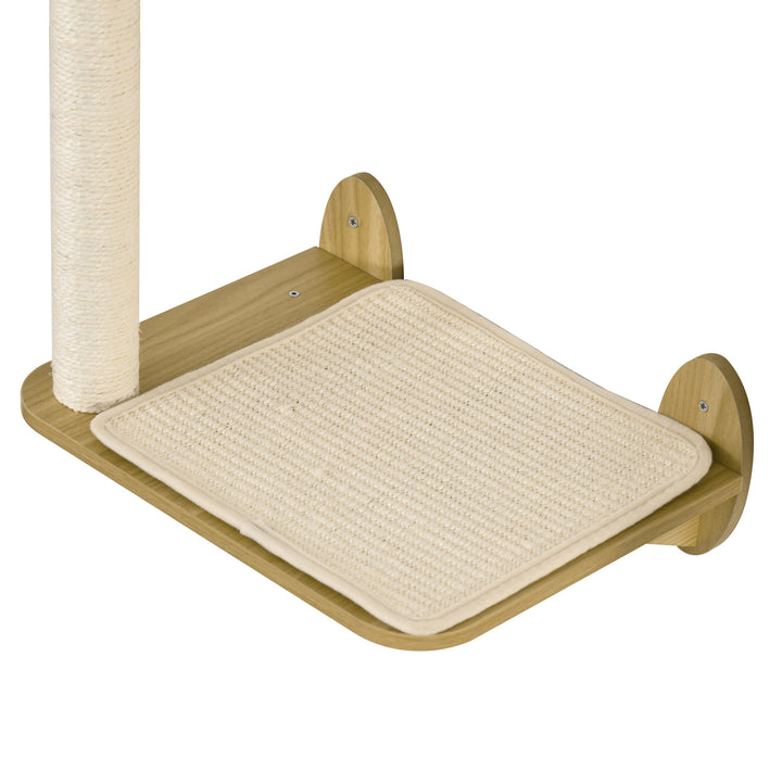 3PCs Wall-Mounted Cat Shelves, with Jumping Platforms, Hammock, Scratching Post - Oak Tone