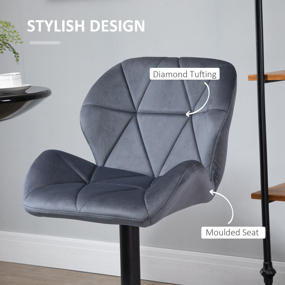 Adjustable Bar Stools Set of 2, Armless Upholstered Swivel Counter Chairs, Barstools with Back, Footrest, Dark Grey