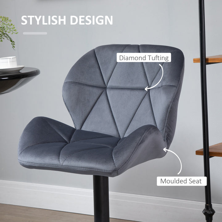 Adjustable Bar Stools Set of 2, Armless Upholstered Swivel Counter Chairs, Barstools with Back, Footrest, Dark Grey