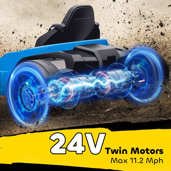 24V Electric Go Kart, Drift Kart with Adjustable Seat, Slow Start, 5-Point Harness, Music, Horn, for 6-12 Years