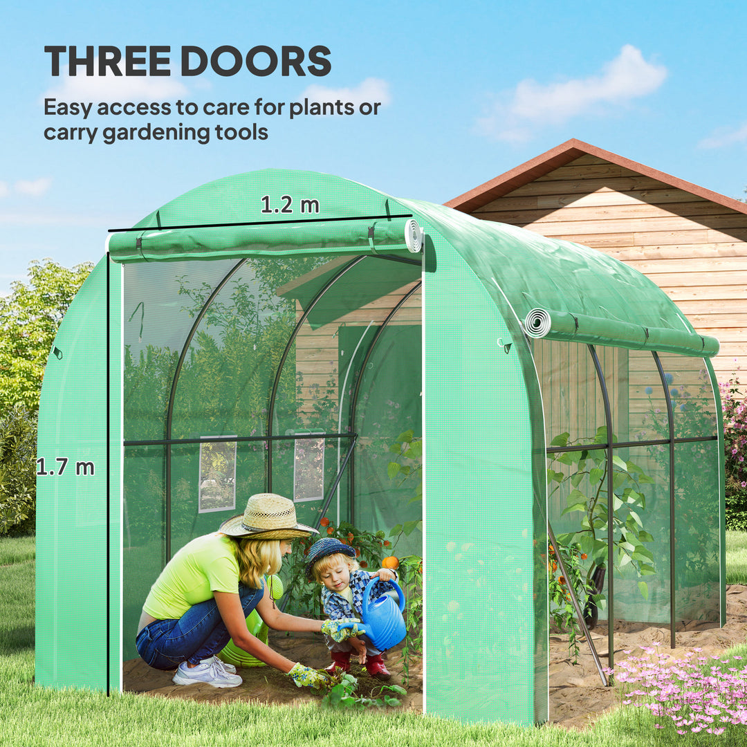 296 x 196cm Steel Frame Polytunnel Greenhouse - Green
