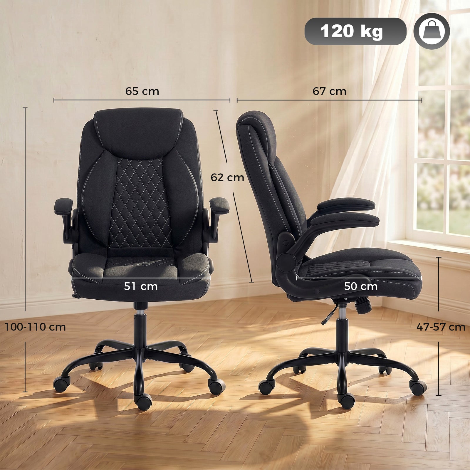 Linen-Look Computer Desk Chair, Executive Office Chair with Flip-Up Ar