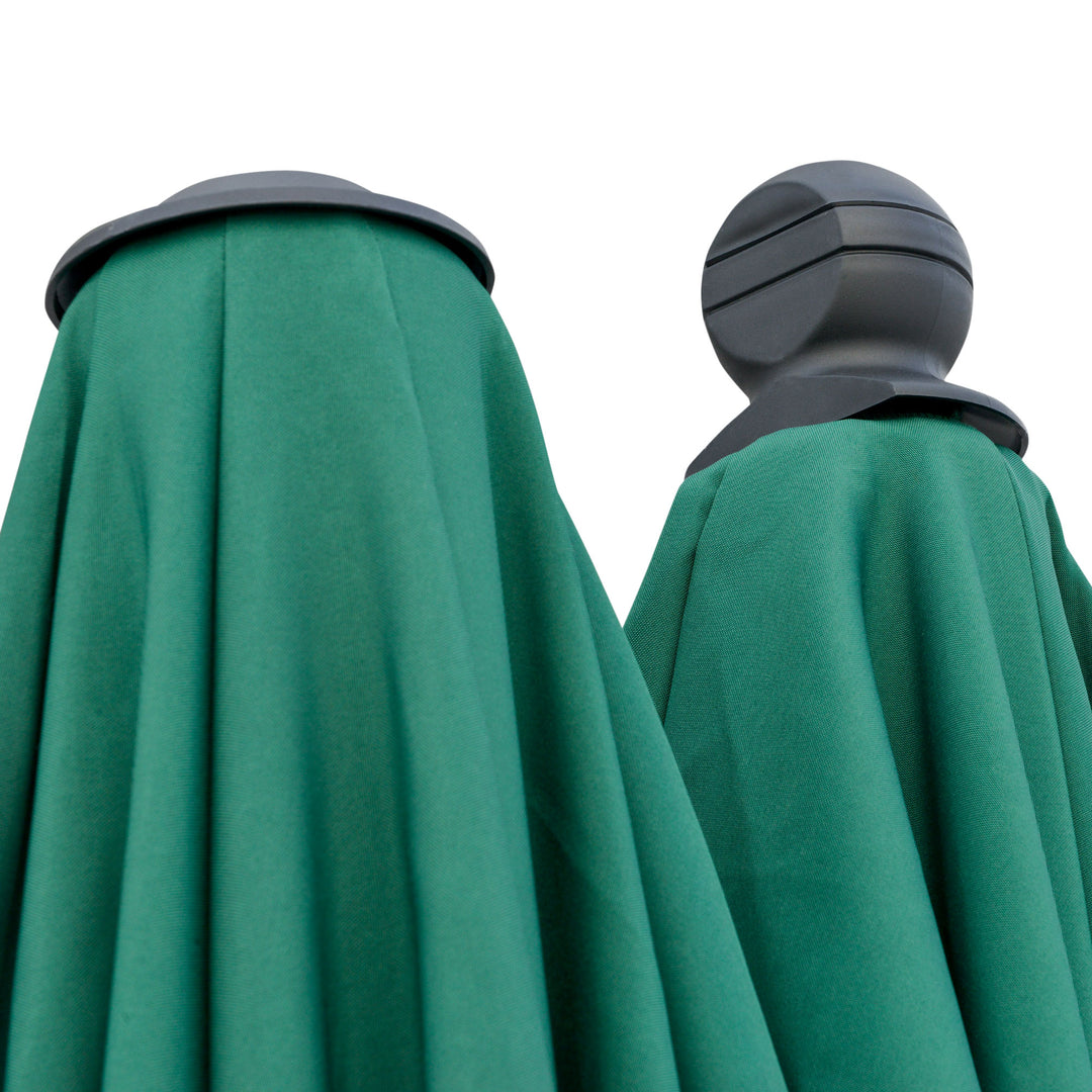 2m Half Parasol Market Umbrella Garden Balcony Parasol with Crank Handle, Base, Double-Sided Canopy, Dark Green