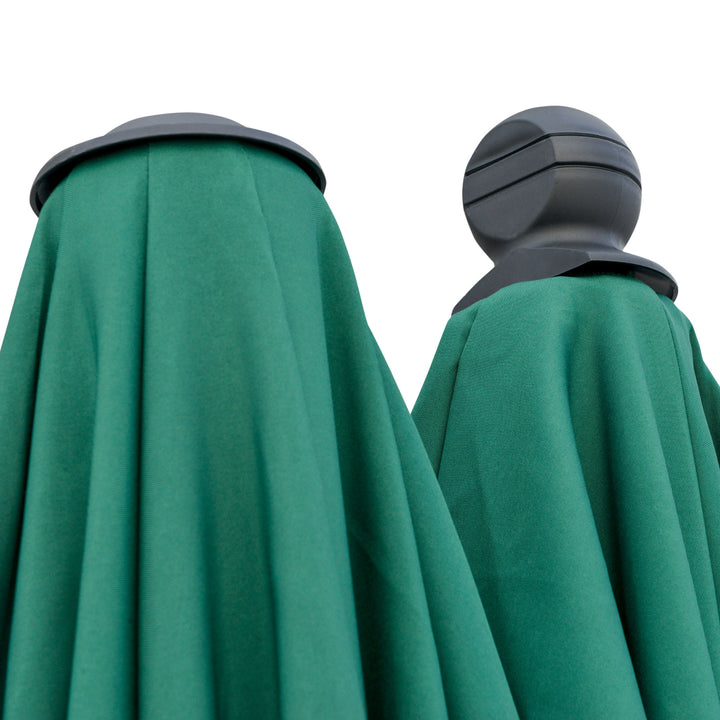 2m Half Parasol Market Umbrella Garden Balcony Parasol with Crank Handle, Base, Double-Sided Canopy, Dark Green