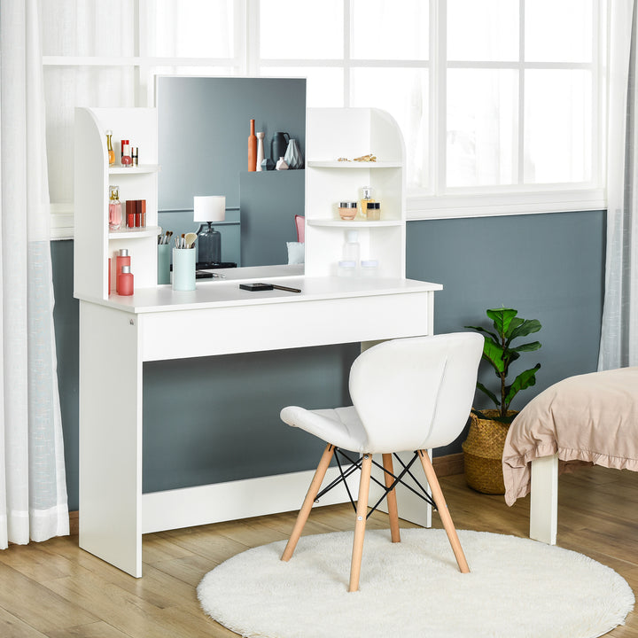 MCL Modern Dressing Table Writing Desk W/ Mirror, Big Drawers, 2-Tier Open Shelf For Home Bedroom White