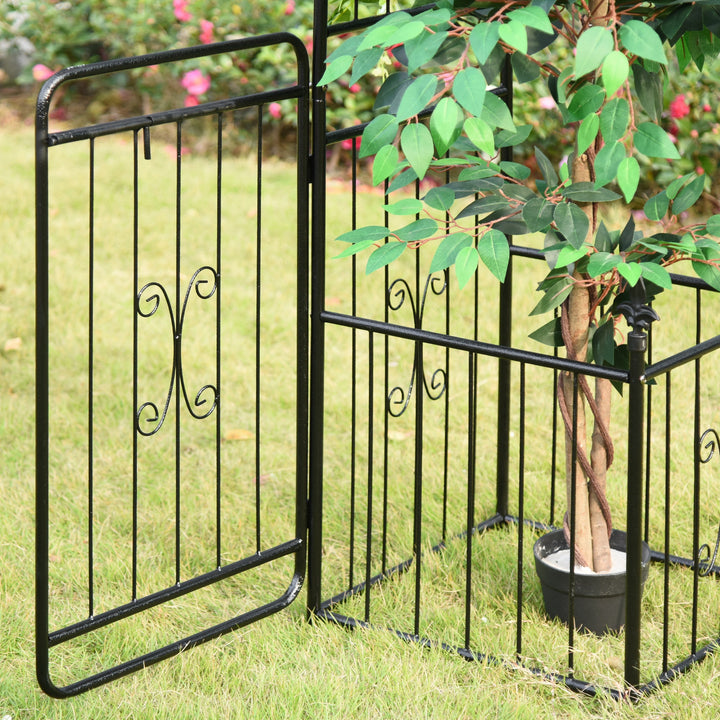 MCL Metal Garden Arbor Arch with Double Doors, 2 Side Planter Baskets, Climbing Vine Frame, Black
