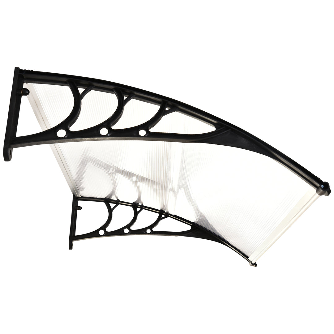 Front Door Canopy Outdoor Awning Aluminium Rigid Plastic Polycarbonate Rain Shelter UV Water Rain Resistant 120 x 75cm White