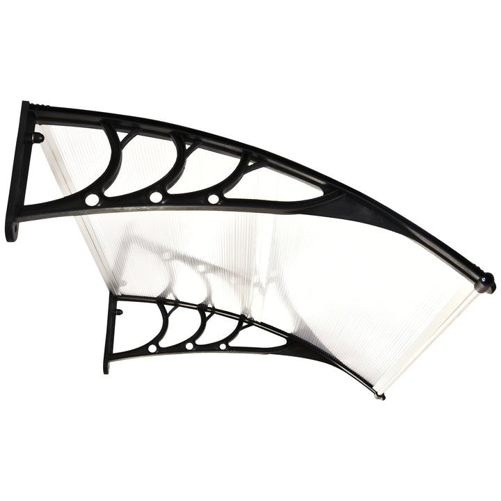 Front Door Canopy Outdoor Awning Aluminium Rigid Plastic Polycarbonate Rain Shelter UV Water Rain Resistant 120 x 75cm White