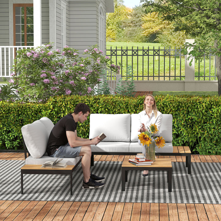 Four-Piece Garden Corner Sofa Set with 2 Loveseats and 2 Coffee Tables - Grey