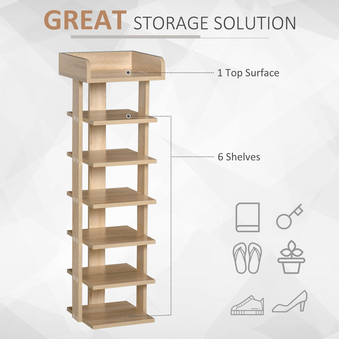 HOMCOM 7 Tier Shoe Rack, Wooden Organizer Shelf, Display Cabinet for Entryway, Living Room, Bedroom, Oak Finish | Aosom UK