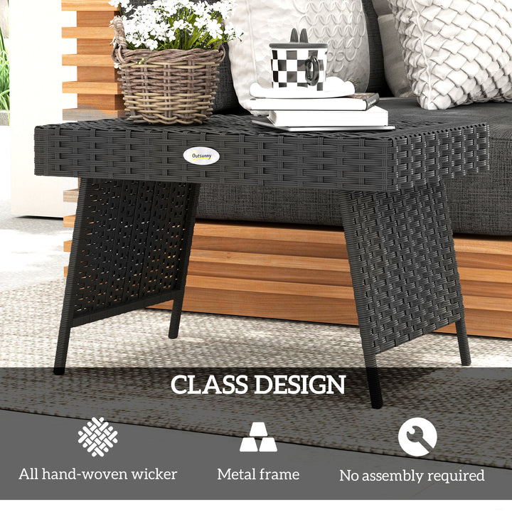Foldable Outdoor Side Table, Rattan Garden Coffee Table with Steel Frame, Space Saving Bistro Garden Furniture for Patio, Balcony, 60 x 41 x 41 cm, Black