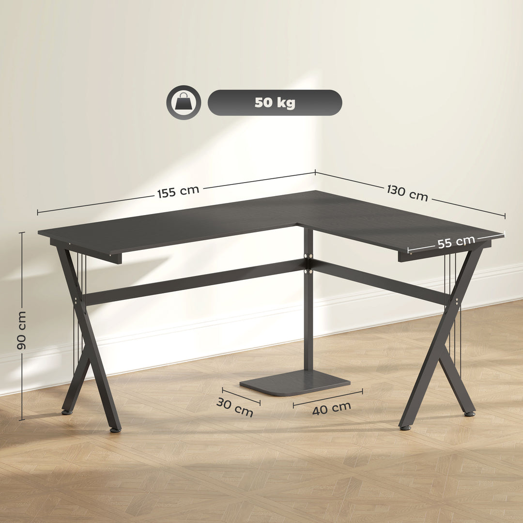 L Shaped Gaming Desk, 155 x 130cm Corner Computer Desk with CPU Stand for Home Office, Study Workstation, Black