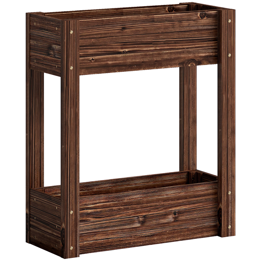2-Tier Wooden Raised Planter, Raised Garden Bed on Legs with Drainage 