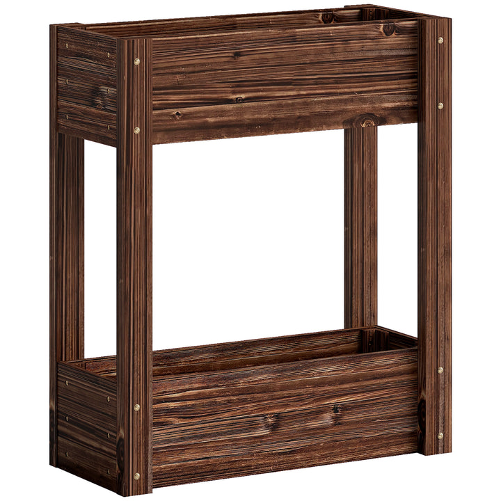 2-Tier Wooden Raised Planter, Raised Garden Bed on Legs with Drainage 
