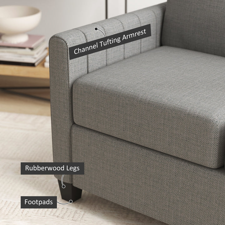 2 Seater Sofa, Channel Tufted Modern Fabric Couch, Comfy Upholstered Small Sofa Loveseat with Spring Cushion, Back Pillow, for Living Room, Bedroom, Office, Light Grey