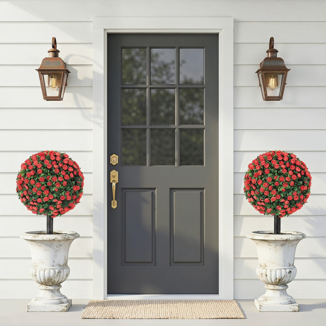 Artificial Rose Topiary UV Resistant, 2-Pack Fake Plants, 55 cm