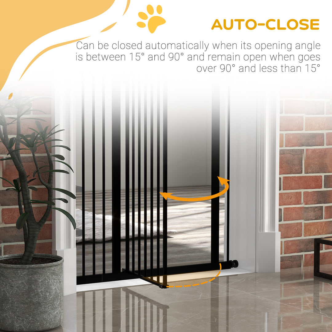 PawHut Adjustable Safety Barrier, Metal Pet Gate with Auto-Lock & No-Drill Installation, for Doorways & Stairways, 74-94cm, Black | Aosom UK