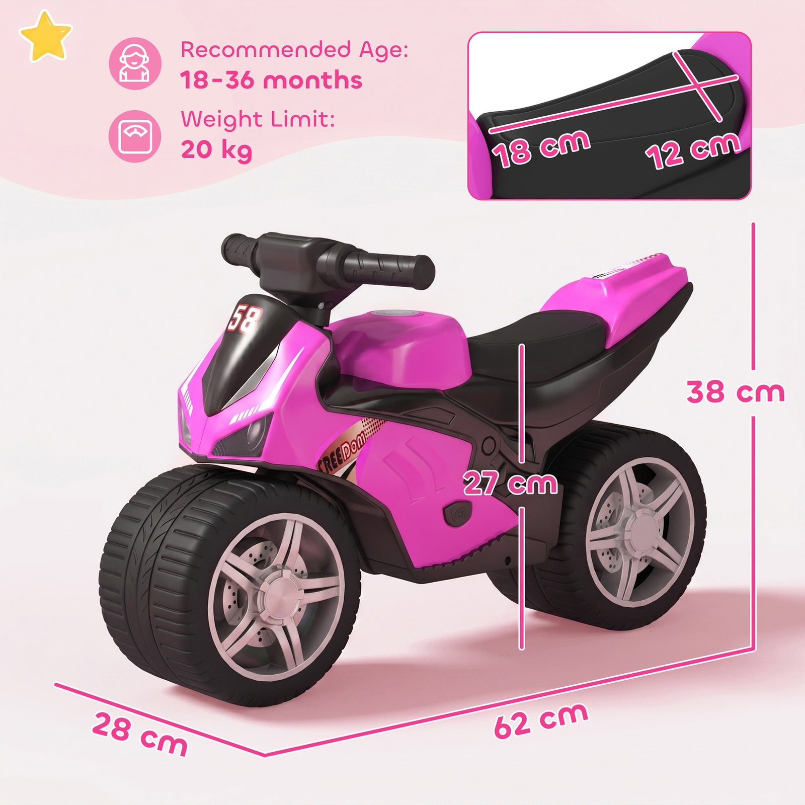 Balance Bike with Music Extra-Wide Wheels Toddler Bike for Boys Girls 