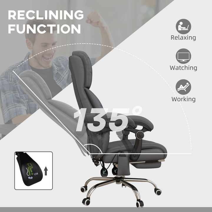 High Back Vibration Massage Office Chair, Heated Reclining PU Leather Computer Chair with Footrest, Grey