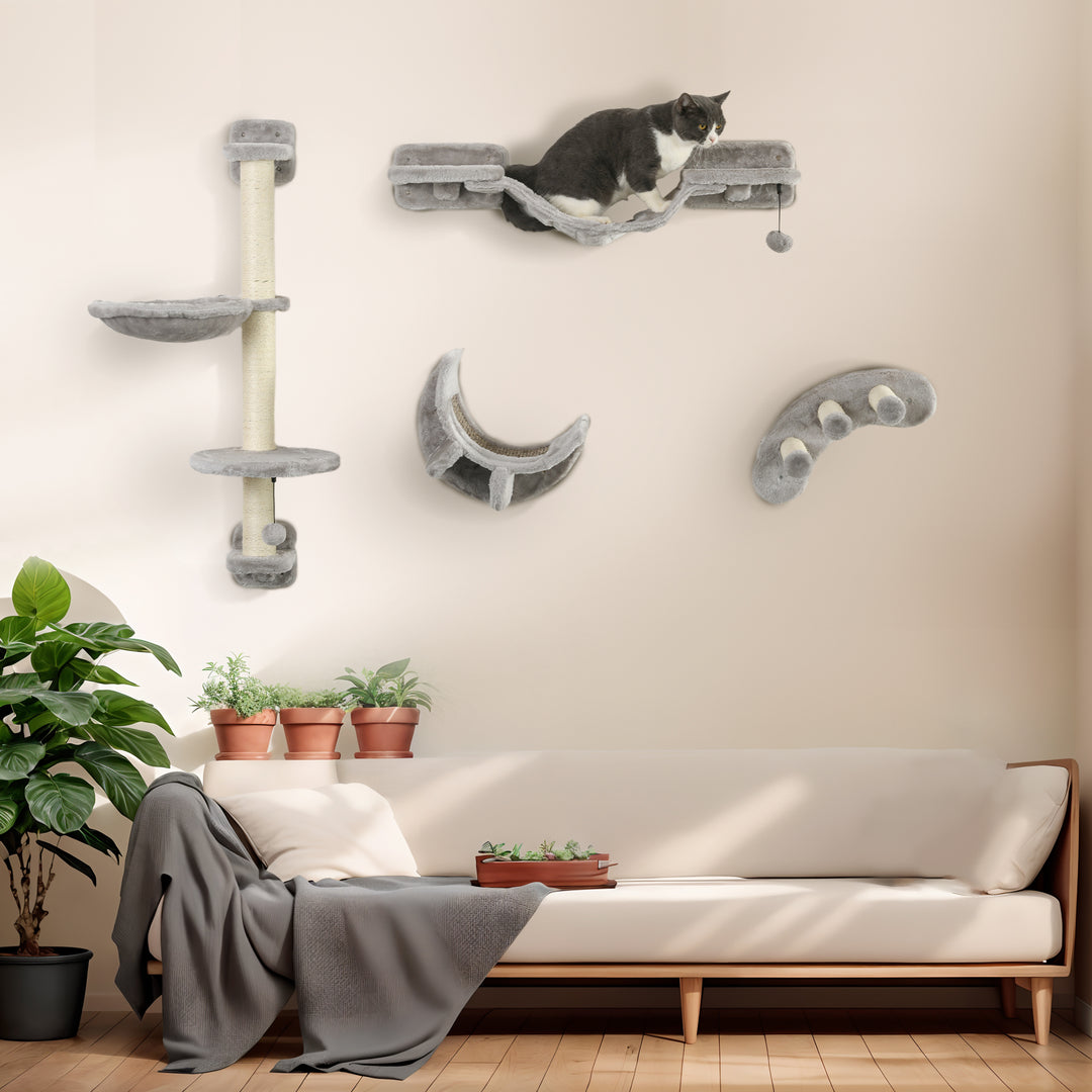 PawHut 4-Piece Cat Wall Furniture, Grey | Aosom UK