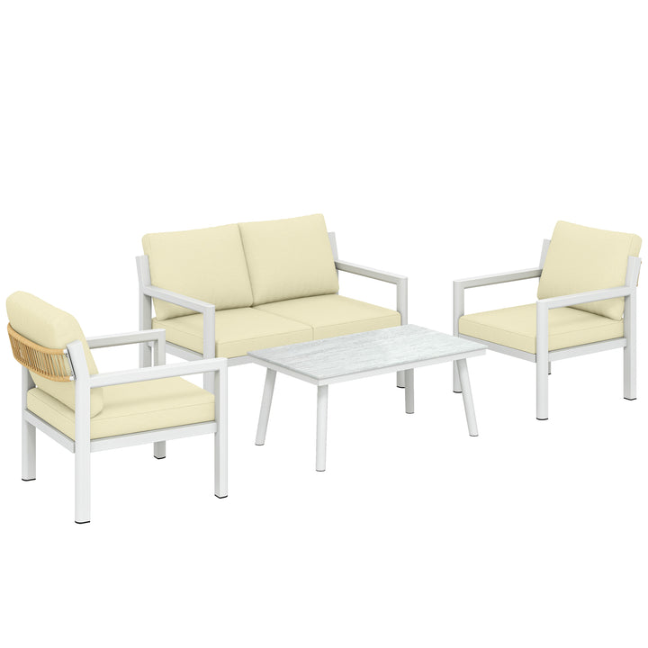 4 Seater Rattan Garden Furniture Set with 2 Armchairs, Loveseat, Coffe