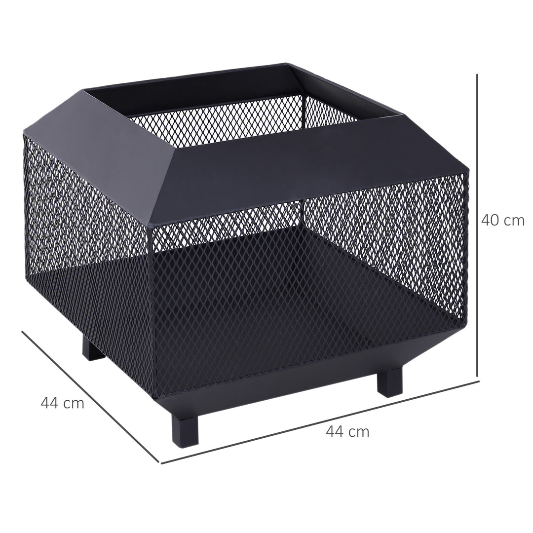 Metal Square Fire Pit Outdoor Mesh Firepit Brazier w/ Lid, Log Grate, Poker for Backyard, Camping, Bonfire, Wood Burning Stove, 44 x 44 x 40cm, Black